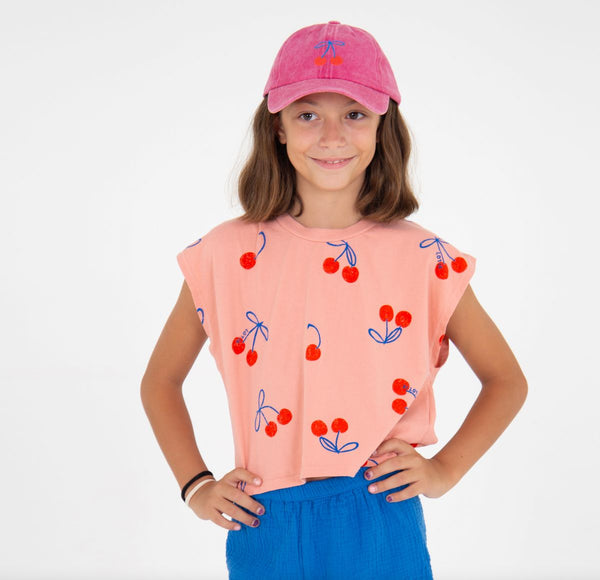 Cherries Allover Crop Top - clay pink