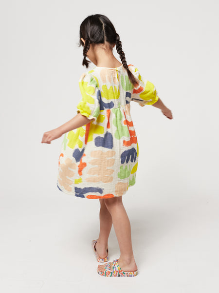 Carnival All Over Puffed Sleeves Woven Dress