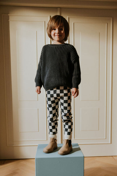 Checkered Knitted Leggings – charcoal