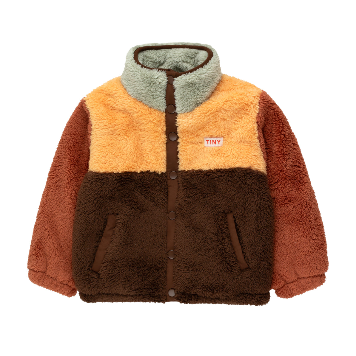 Color Block Polar Sherpa Jacket – dark brown/soft yellow