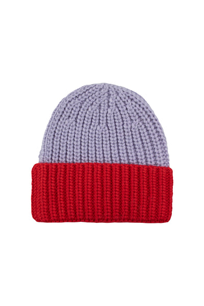 Color Block Beanie – lilac/deep red