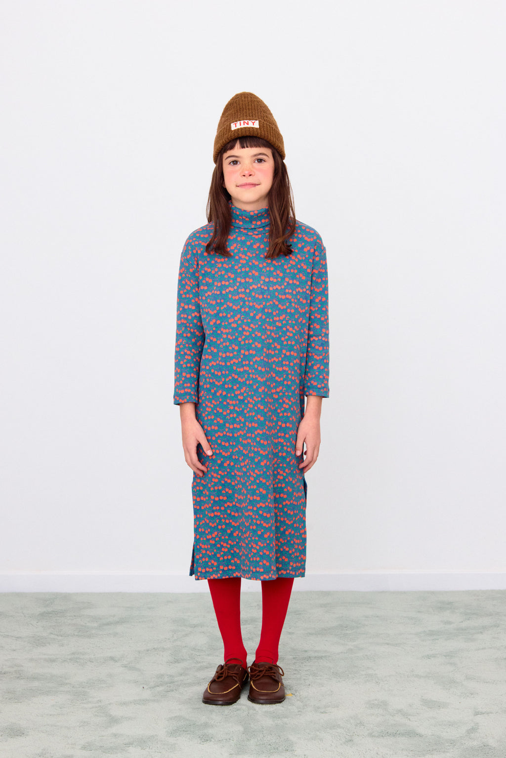 Mini Apples Rib Turtleneck Dress – light navy