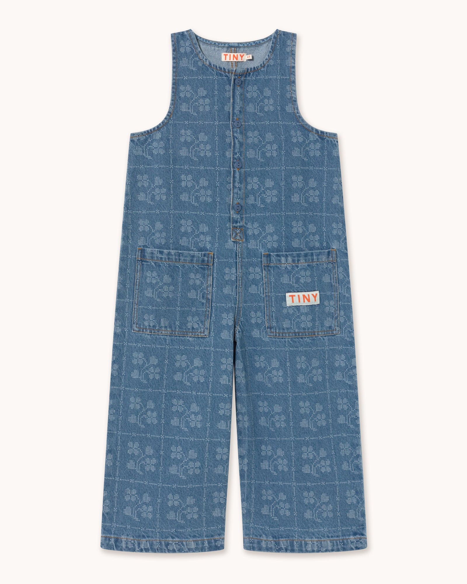 Dots Flowers Long Denim Overall – denim medium wash