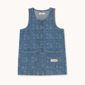 Dots Flowers Long Denim Dress – denim medium wash