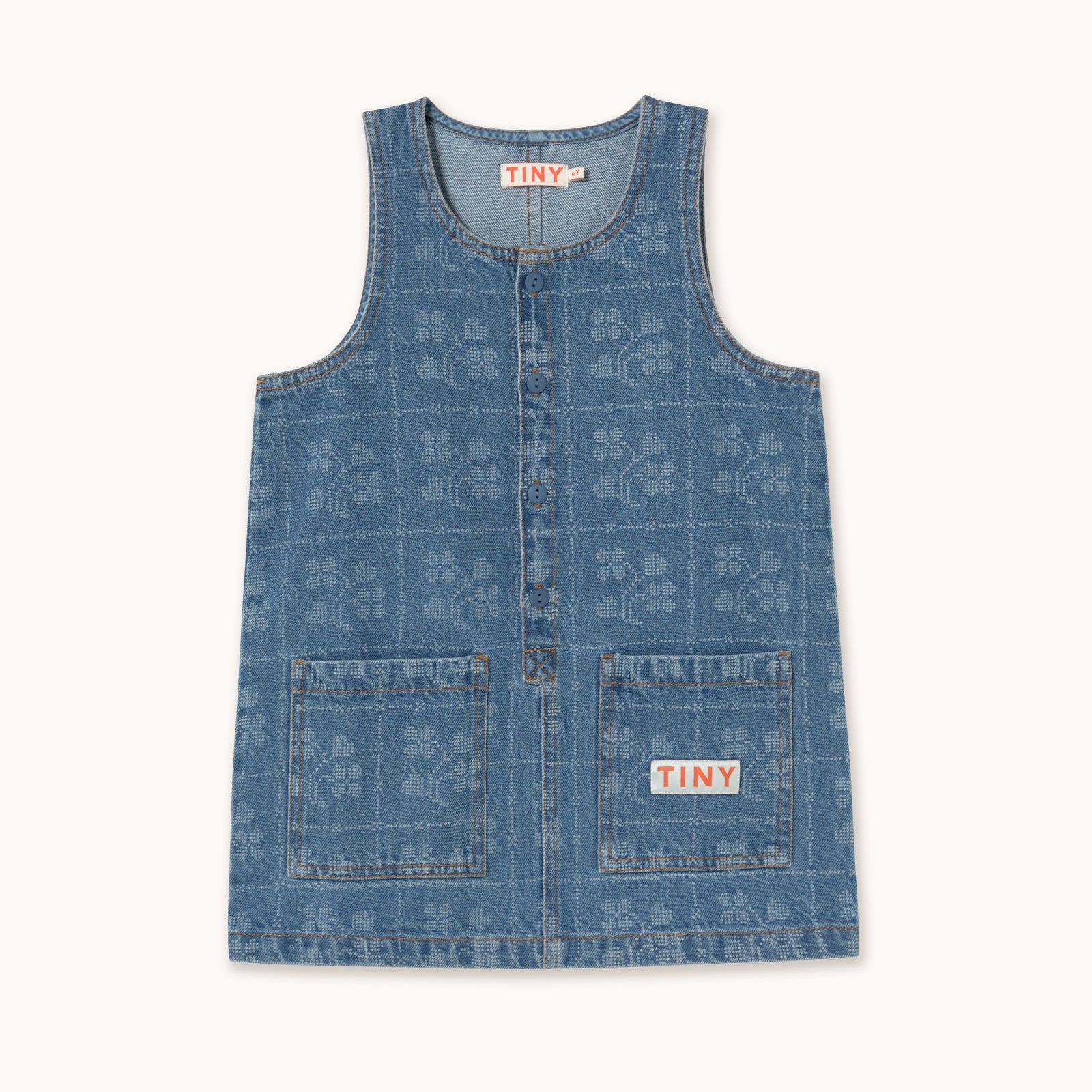 Dots Flowers Long Denim Dress – denim medium wash