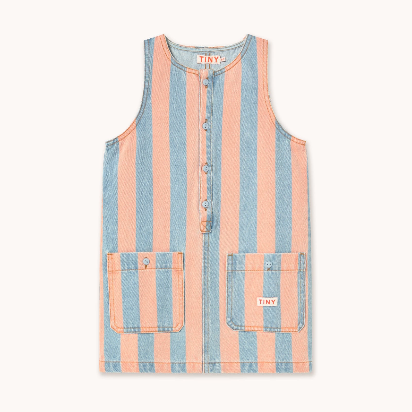 Pink Stripes Denim Dress – denim light wash