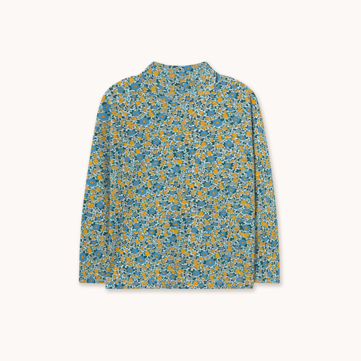 Flower Pattern Rib Mockneck – washed blue