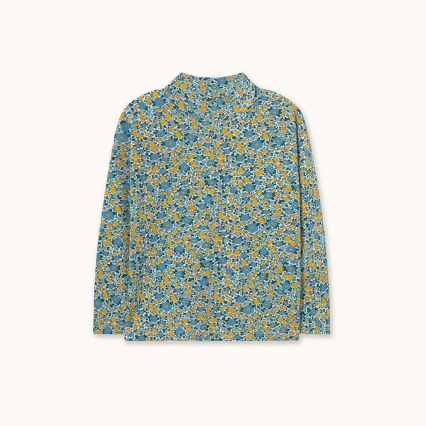 Flower Pattern Rib Mockneck – washed blue