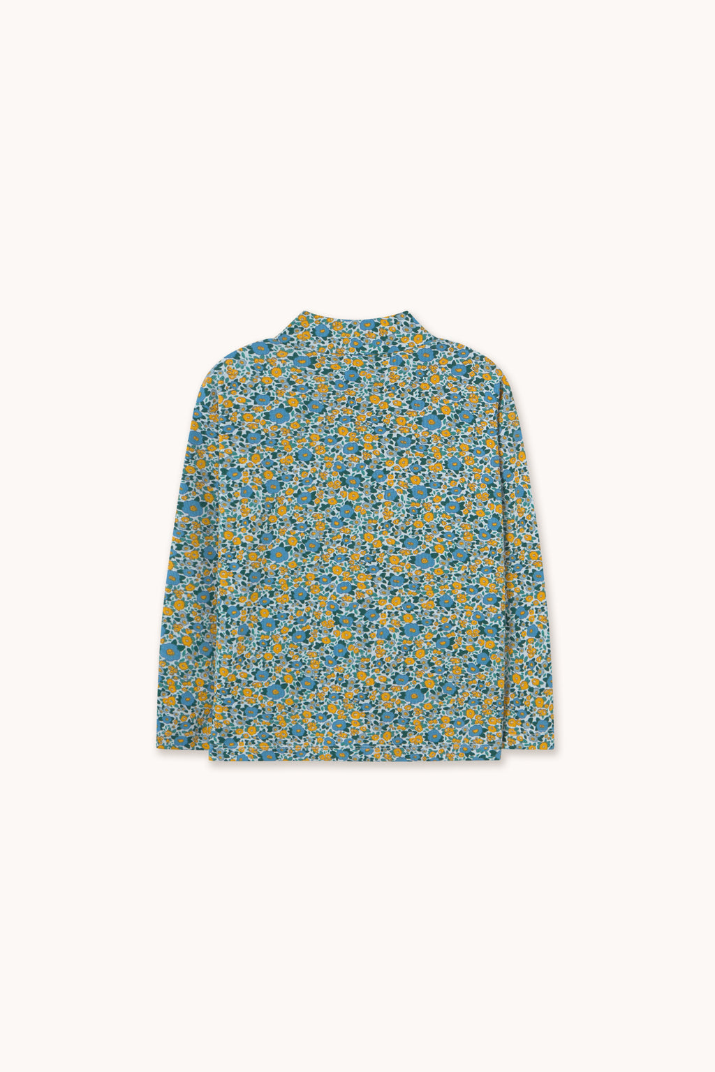 Flower Pattern Rib Mockneck – washed blue