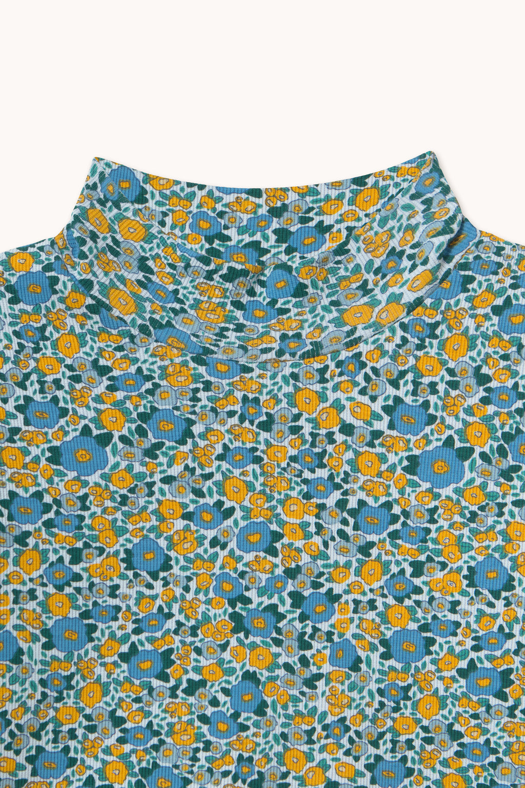 Flower Pattern Rib Mockneck – washed blue