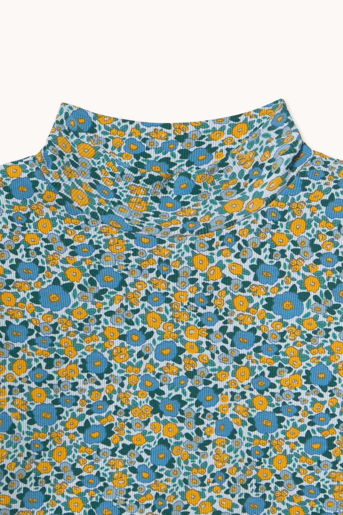 Flower Pattern Rib Mockneck – washed blue