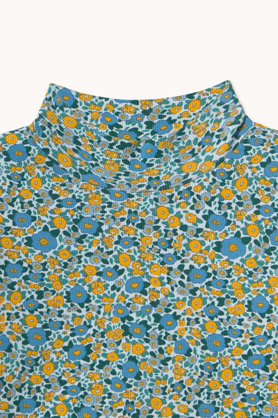 Flower Pattern Rib Mockneck – washed blue