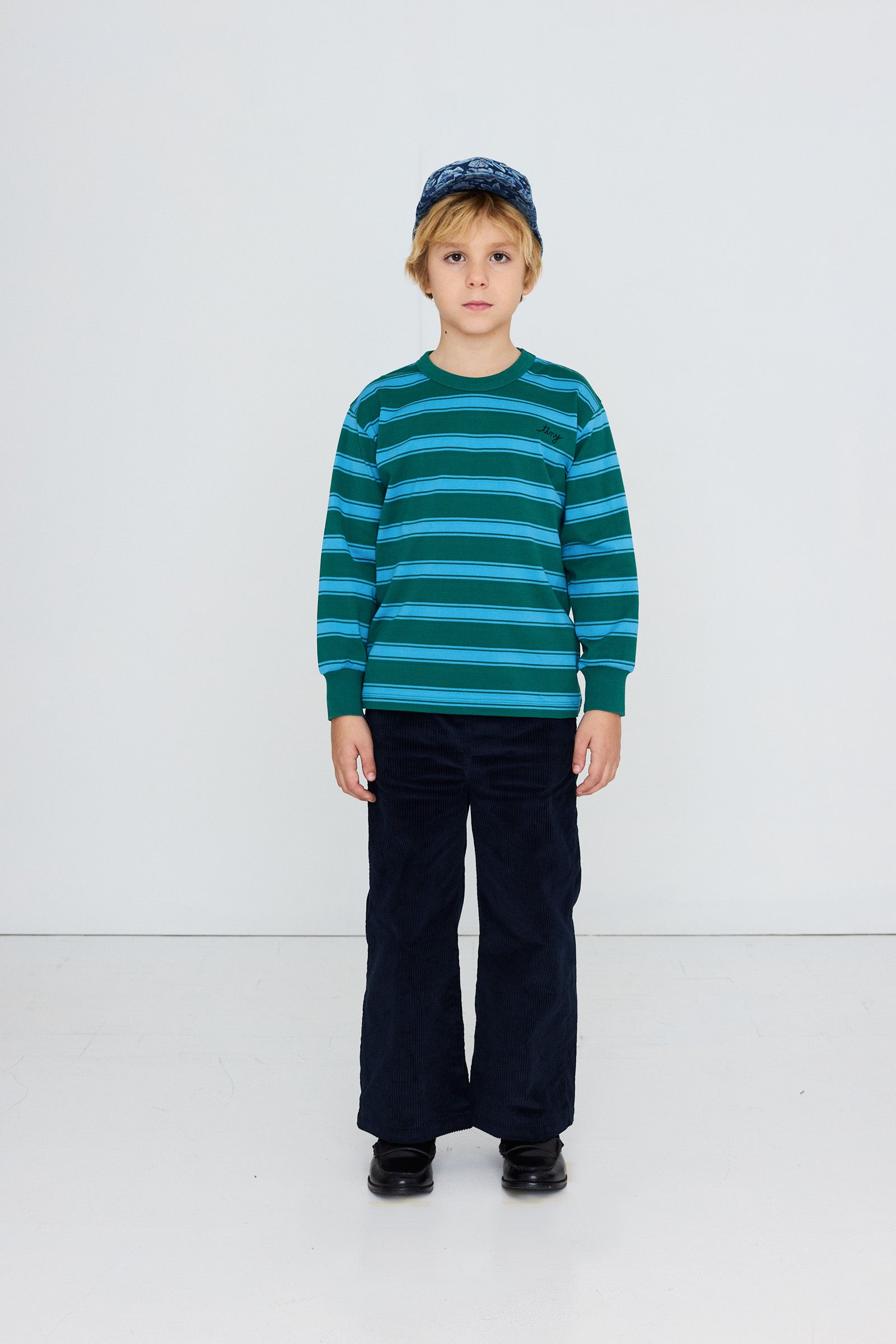Retro Stripes Sleeve Tee – dark green