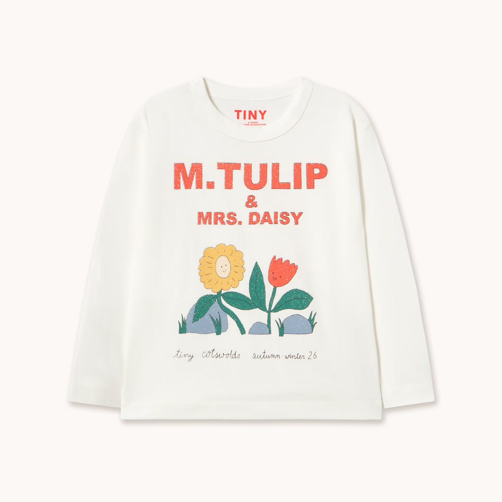 Tulip & Daisy Graphic Sleeve Tee – off-white