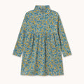 Flower Pattern Rib Mockneck Dress – washed blue