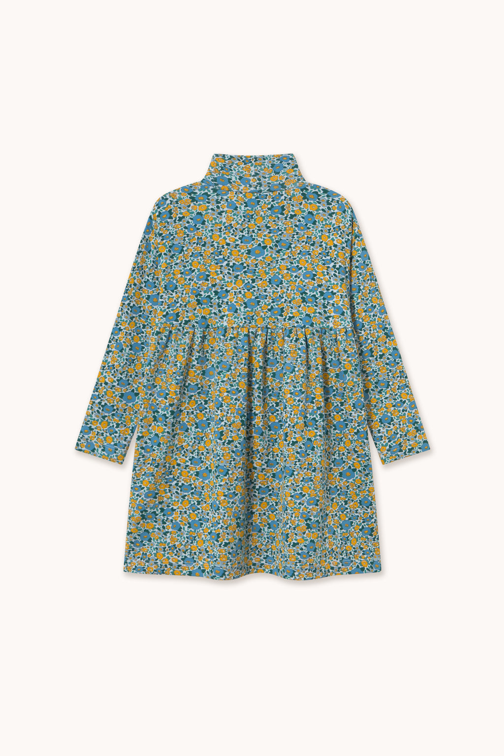 Flower Pattern Rib Mockneck Dress – washed blue