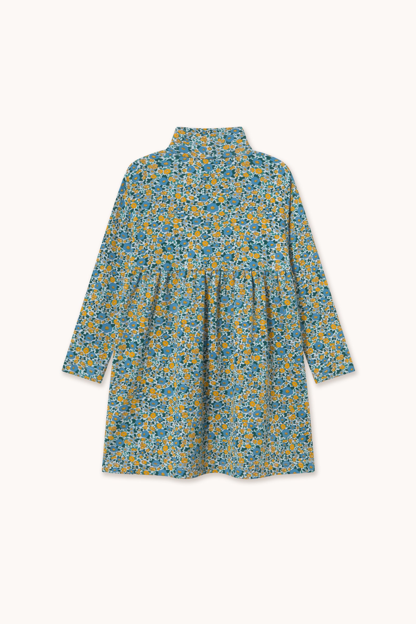 Flower Pattern Rib Mockneck Dress – washed blue