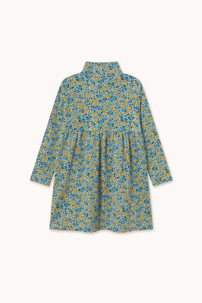 Flower Pattern Rib Mockneck Dress – washed blue