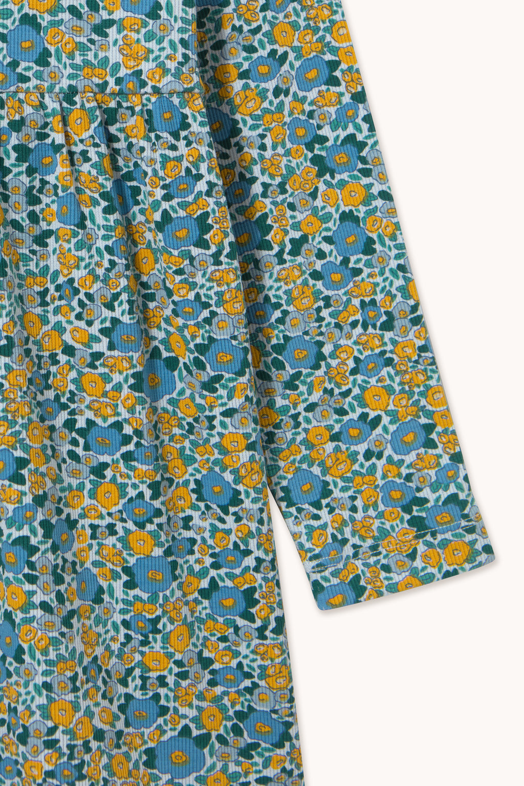 Flower Pattern Rib Mockneck Dress – washed blue