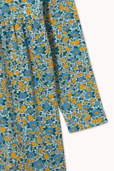 Flower Pattern Rib Mockneck Dress – washed blue