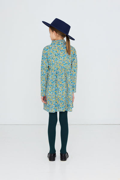Flower Pattern Rib Mockneck Dress – washed blue