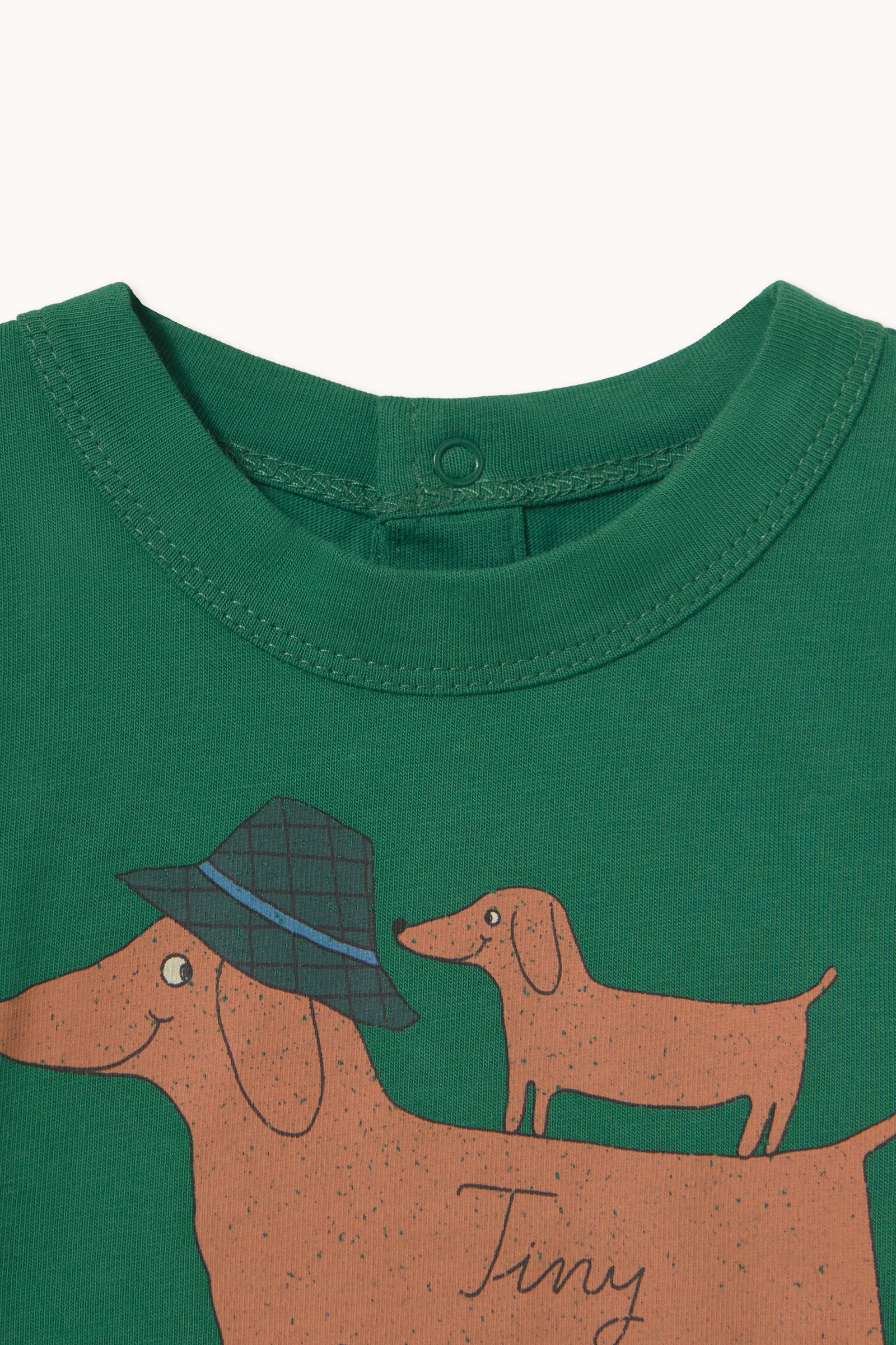 Two Dogs Graphic Baby Tee – dark green