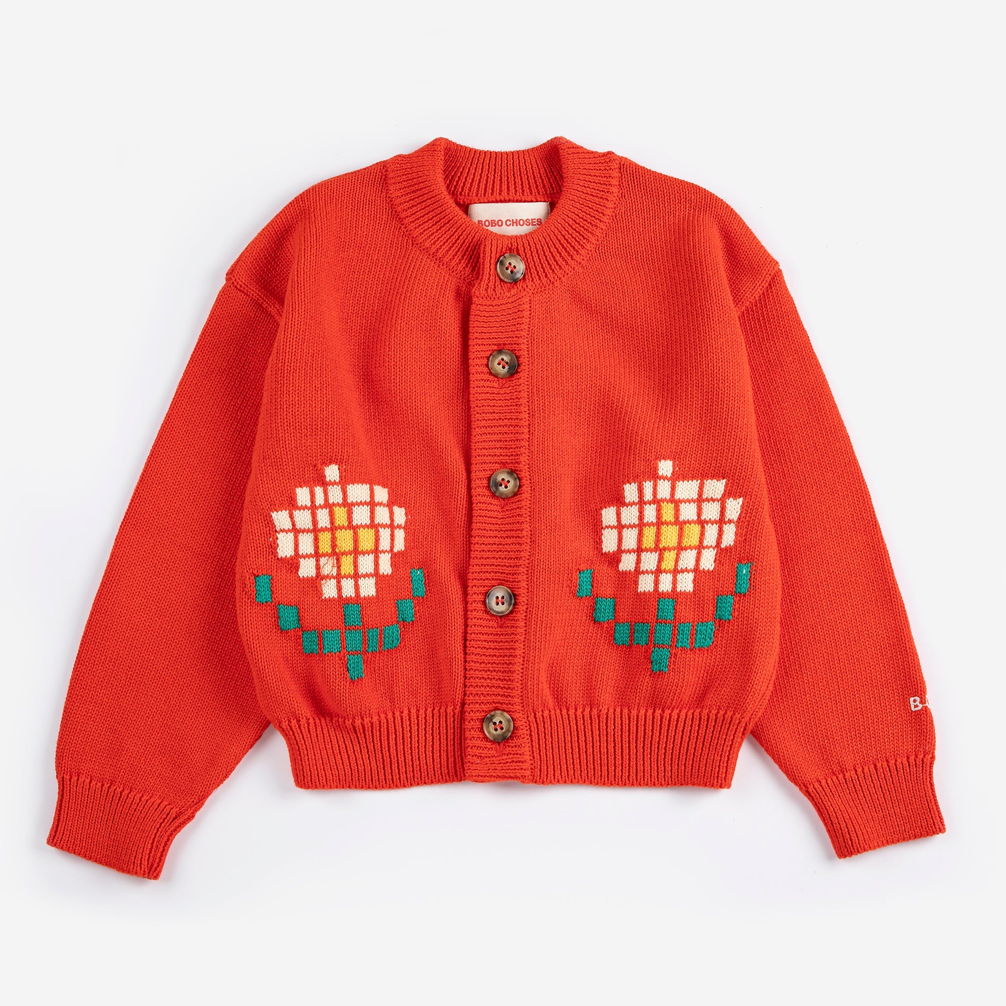 Pixel Daisy Cardigan – red