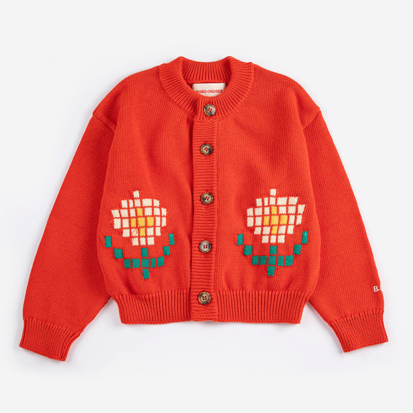 Pixel Daisy Cardigan – red