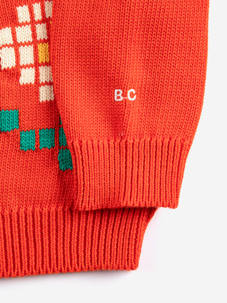 Pixel Daisy Cardigan – red