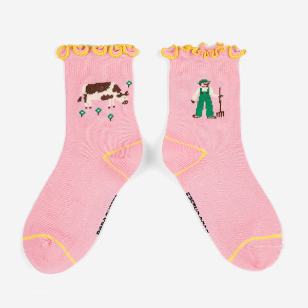 Farm Adventure Ruffled Short Socks – pink