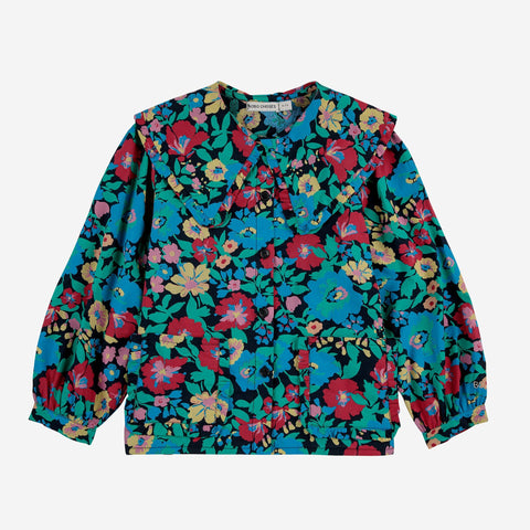 Flowers All Over Woven Blouse – midnight blue