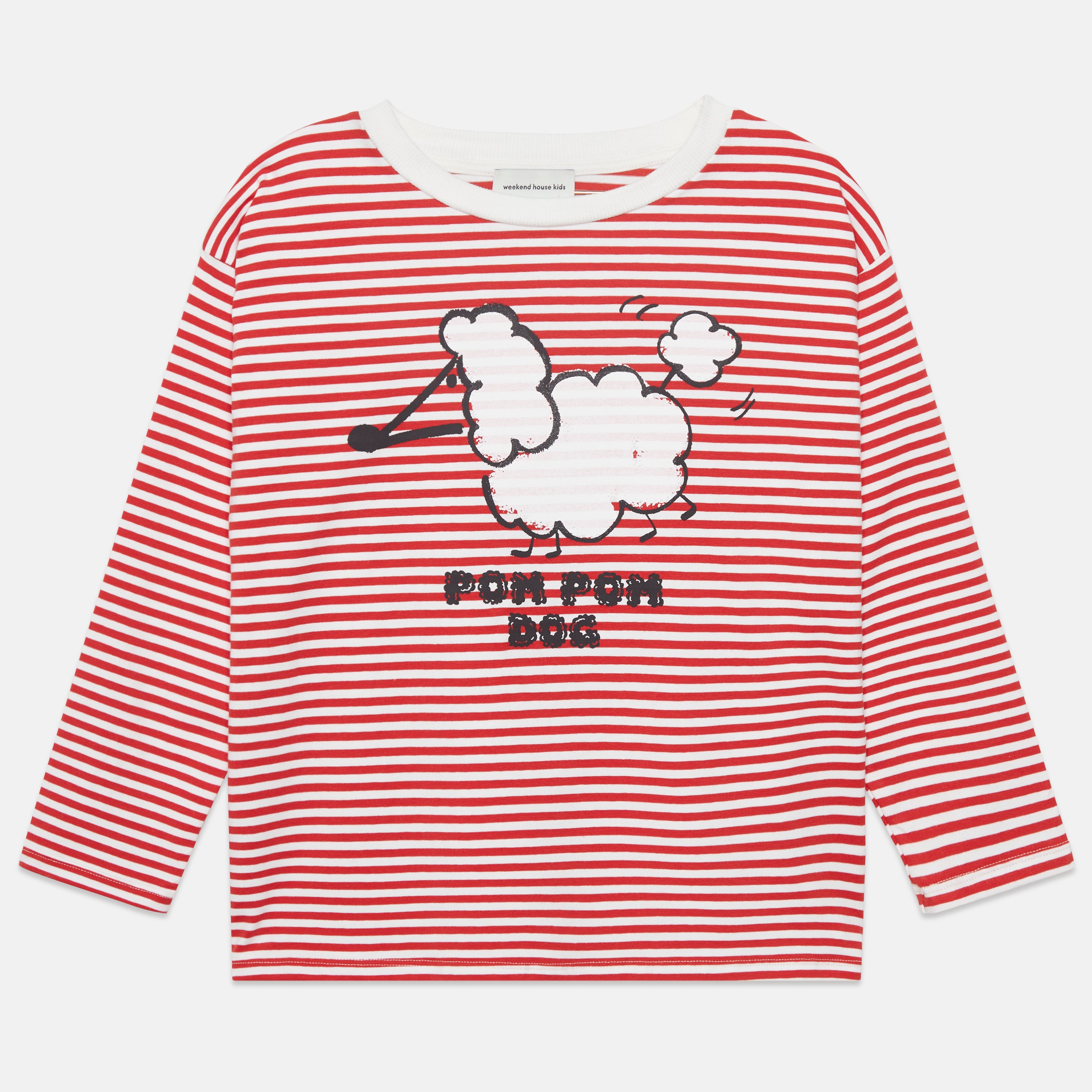 Pom Pom Dog Longsleeve T-Shirt – stripes red and white