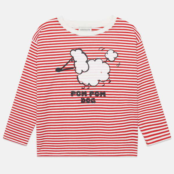 Pom Pom Dog Longsleeve T-Shirt – stripes red and white