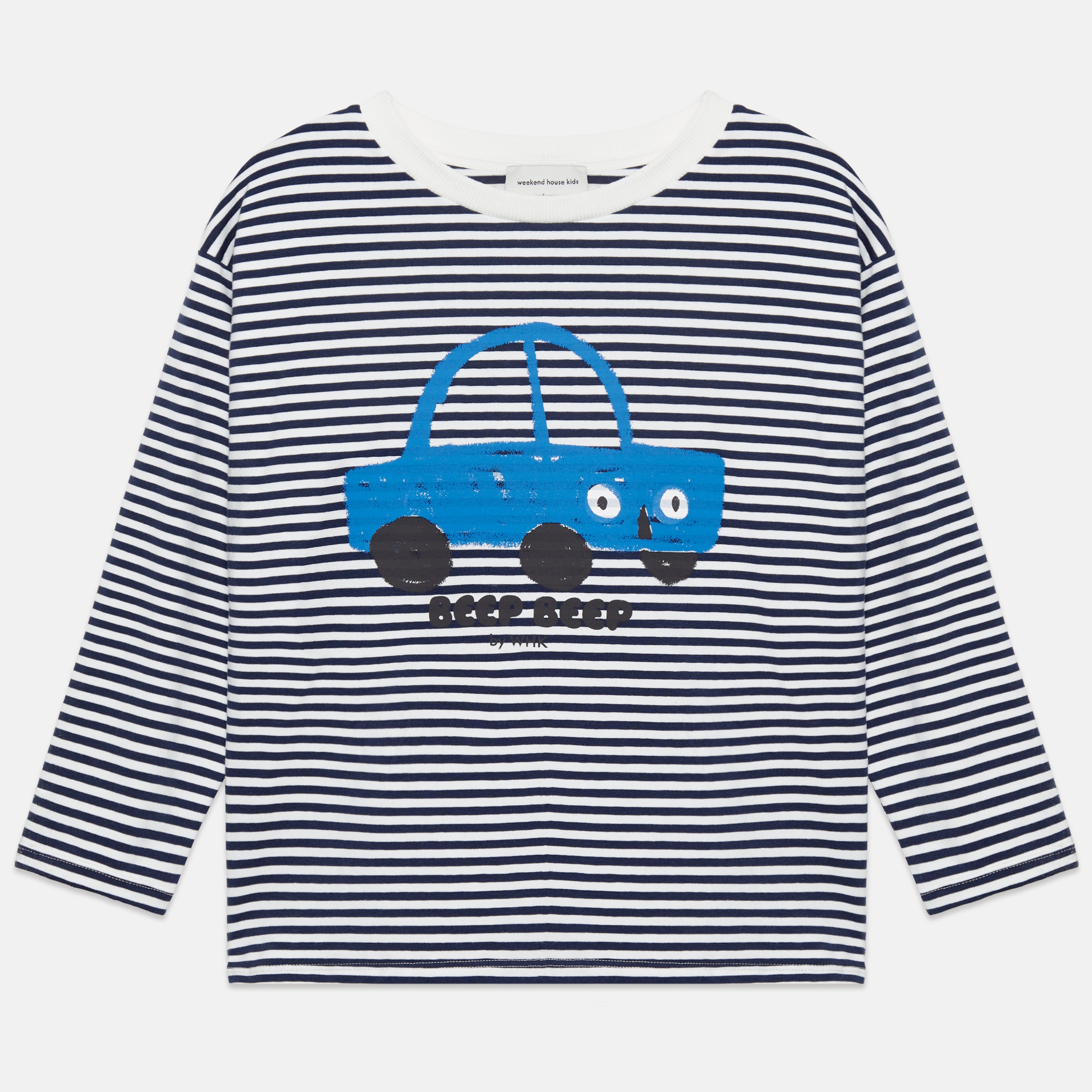 Beep Beep Longsleeve T-Shirt – stripes blue and white