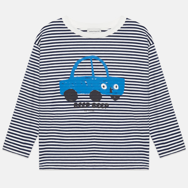 Beep Beep Longsleeve T-Shirt – stripes blue and white