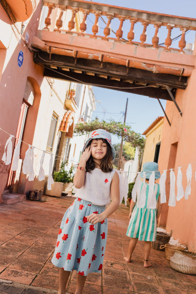 Poppies Mid Length Skirt – sky blue