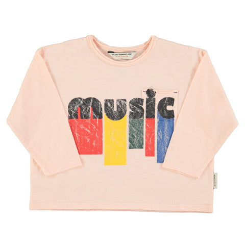 Longsleeve T-Shirt – light pink w/ "music" print
