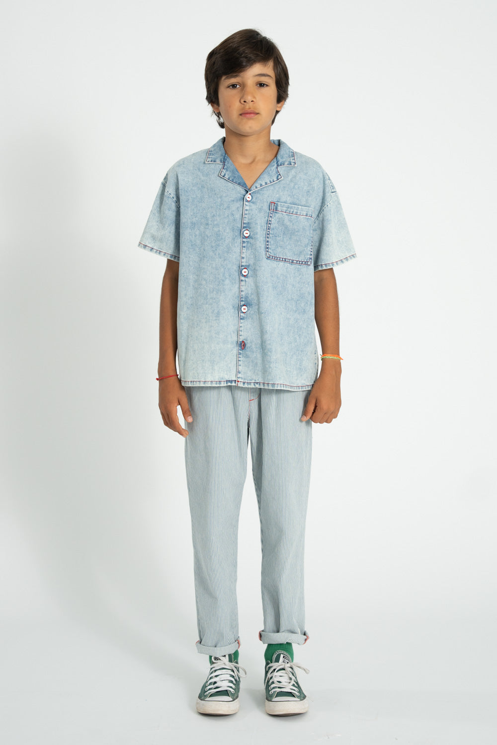 Unisex Trousers – ecru w/ indigo stripes