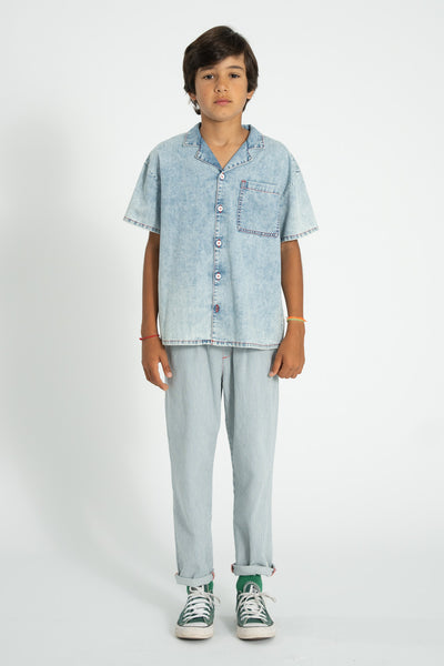 Unisex Trousers – ecru w/ indigo stripes
