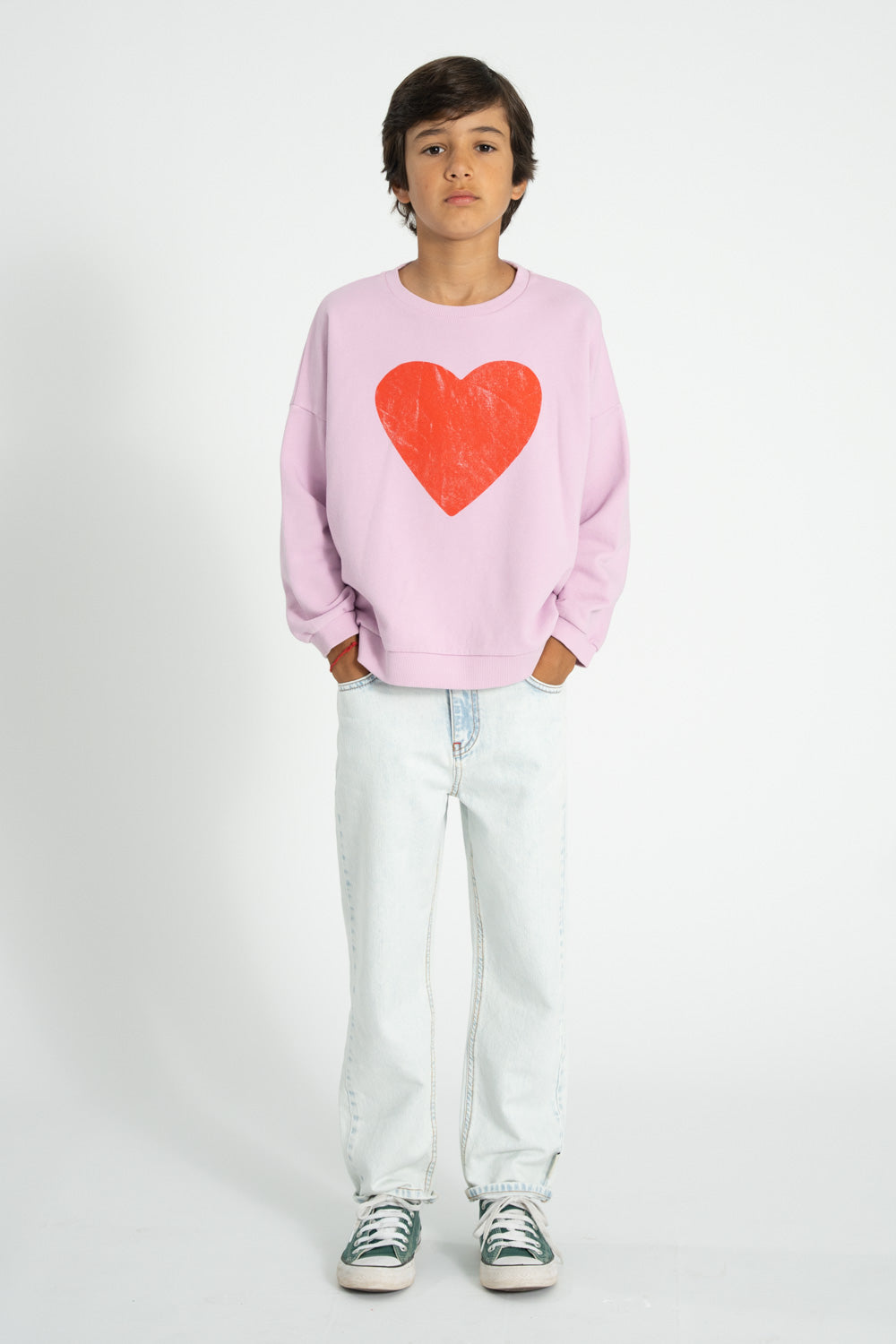 Sweatshirt – lilac w/ red heart print