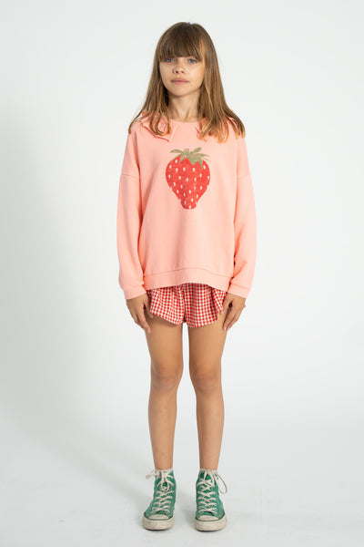 Sweatshirt w/ collar – light pink w/ strawberry print