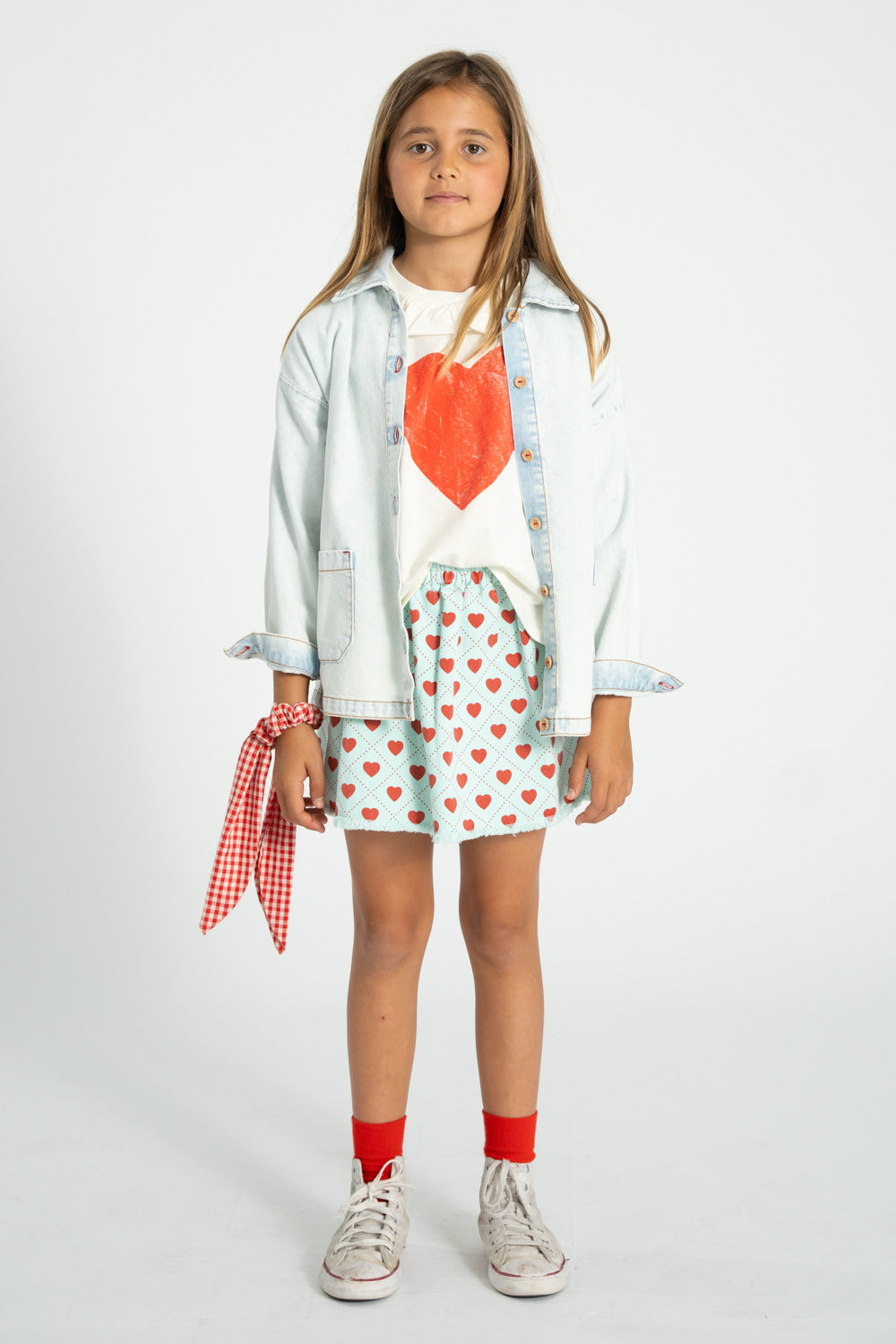 Short Skirt – light blue w/ red hearts all over