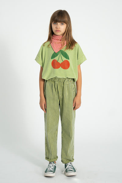 T-Shirt – light olive w/ cherry print