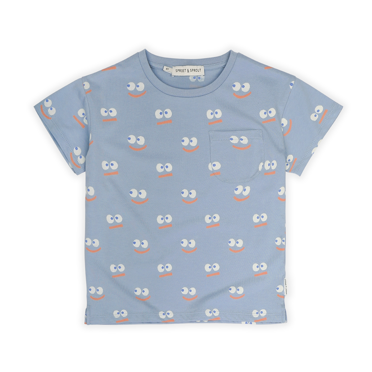 T-Shirt Pocket Smiley Print – misty blue