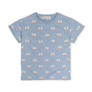 T-Shirt Pocket Smiley Print – misty blue