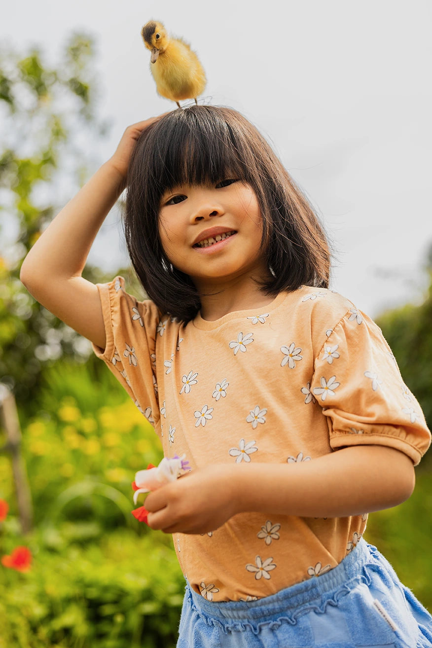 T-Shirt Puff Sleeve Daisies Print – nectarine