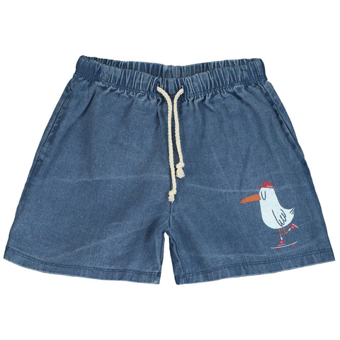 Denim Skating Seagull Shorts – washed indigo