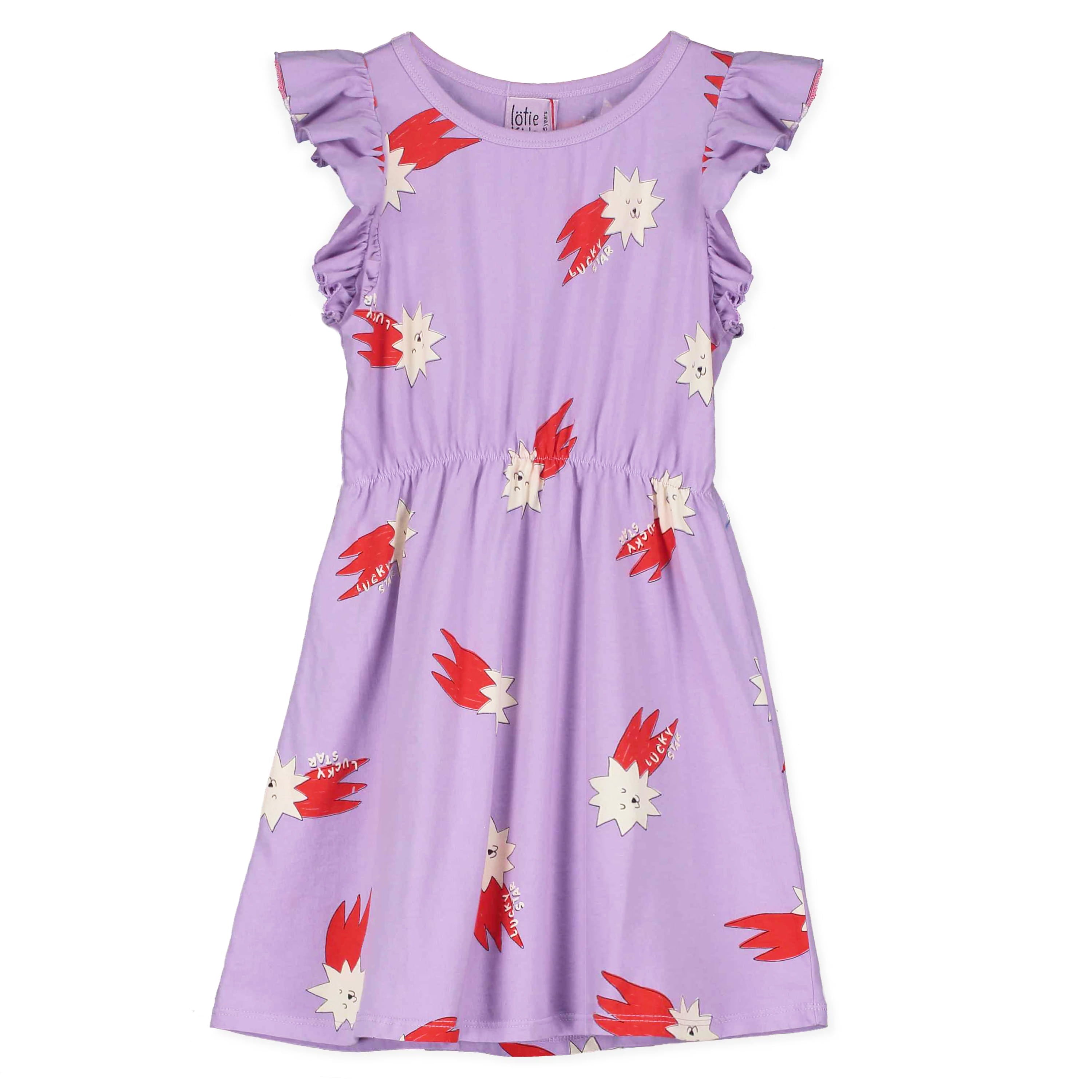 Lucky Red Stars All Over Ruffle Sleeve Dress – mauve
