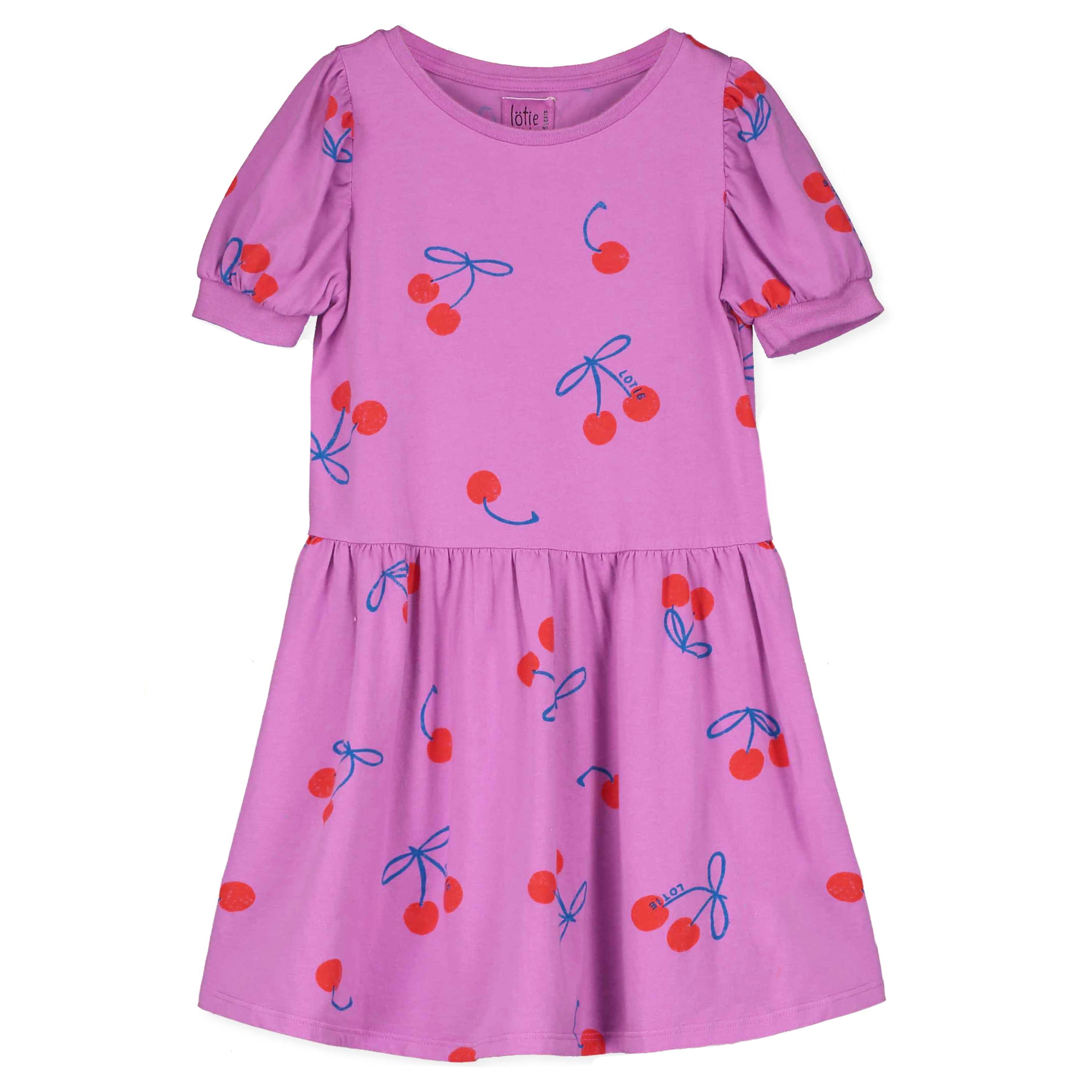 Cherries All Over Bloused Sleeved Dress – magenta