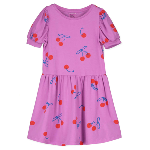 Cherries All Over Bloused Sleeved Dress – magenta